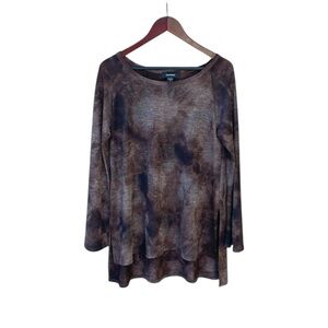Karen Kane Brown Black Tie Dye Long Sleeve Tunic Top Size Large USA Made Top